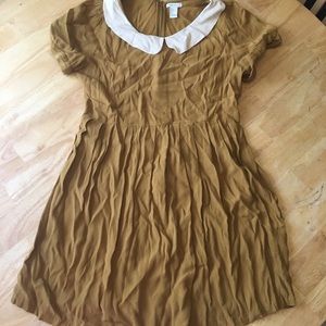 Pleated mustard yellow Peter Pan collar dress